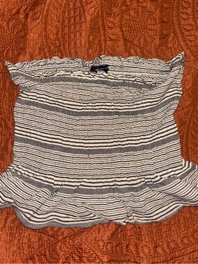 American Eagle Outfitters Black & Cream Smocked Strapless Tube Top